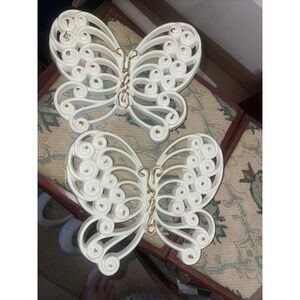 Burwood Butterflies 2 Wall Art Decor 1977 #2146 Gold Scroll Work Lot Vintage